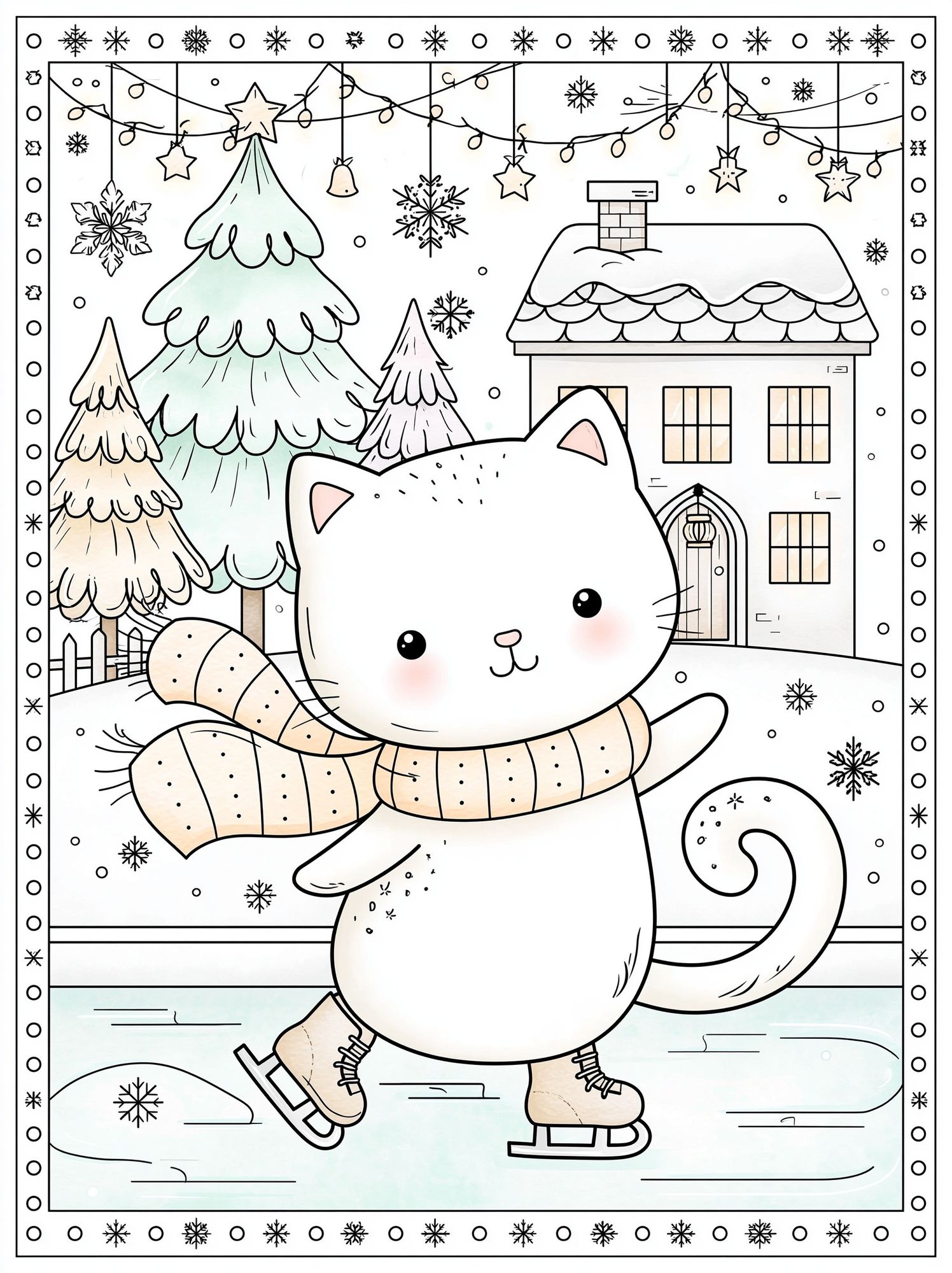Winter Cat Skating Illustration Poster. poster — kids art