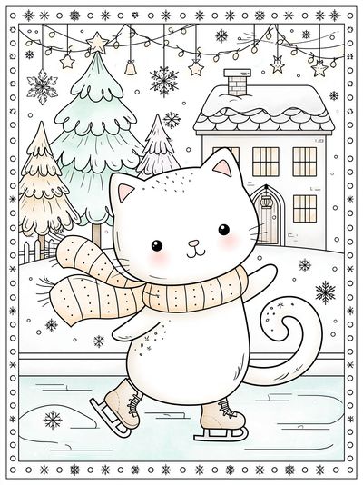 Winter Cat Skating Illustration Poster. poster print