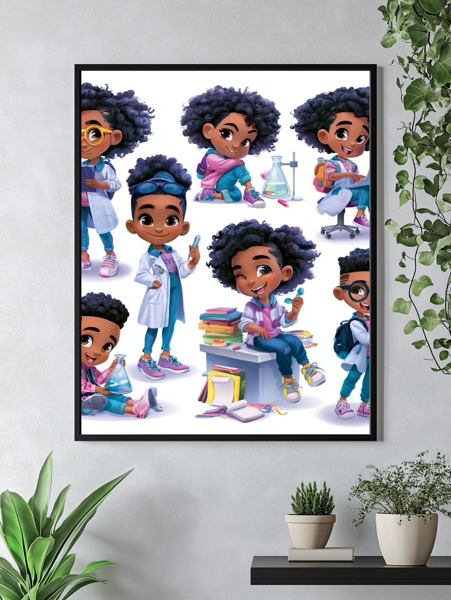 Black Girl STEM Kids Illustration Poster. — room view 4