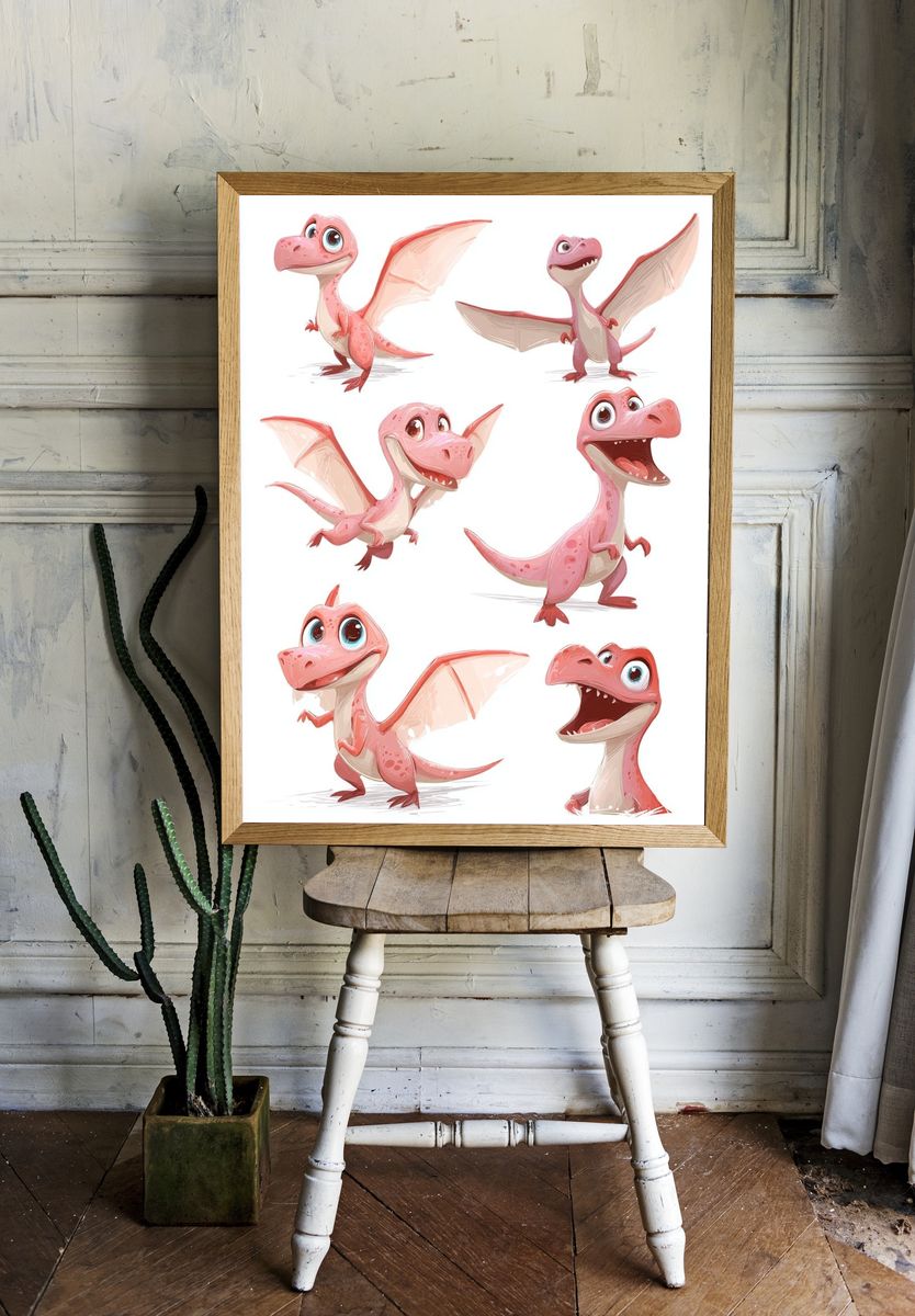 Pink Baby Dragon Cartoon Print. room preview