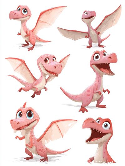 Pink Baby Dragon Cartoon Print.