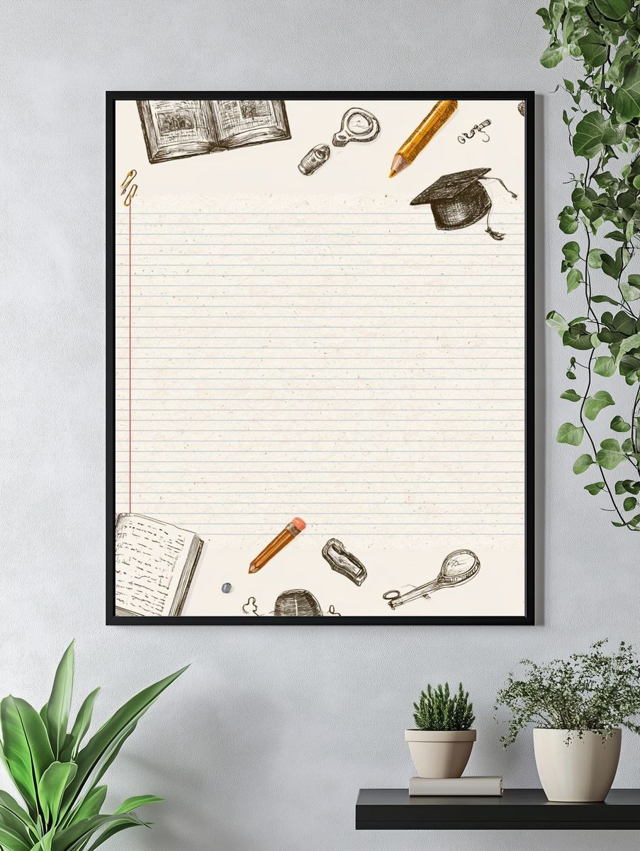 School Supplies Illustration Poster. — room view 4