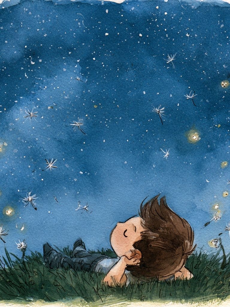 Stargazing Child Watercolor Print. poster detail