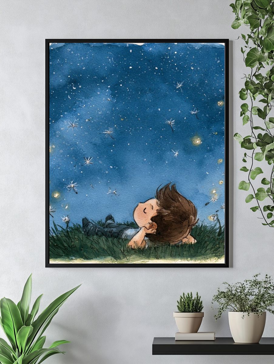 Stargazing Child Watercolor Print. — room view 4