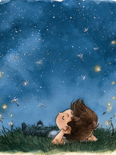 Stargazing Child Watercolor Print. poster