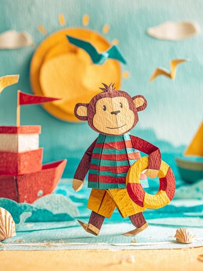 Playful Monkey at the Beach — Kids Print. poster print