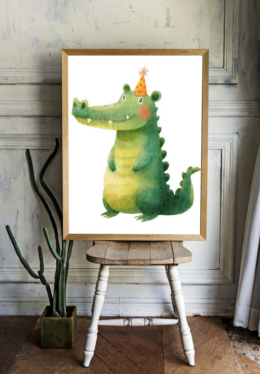 Happy Crocodile — Watercolor Print. — room view 1