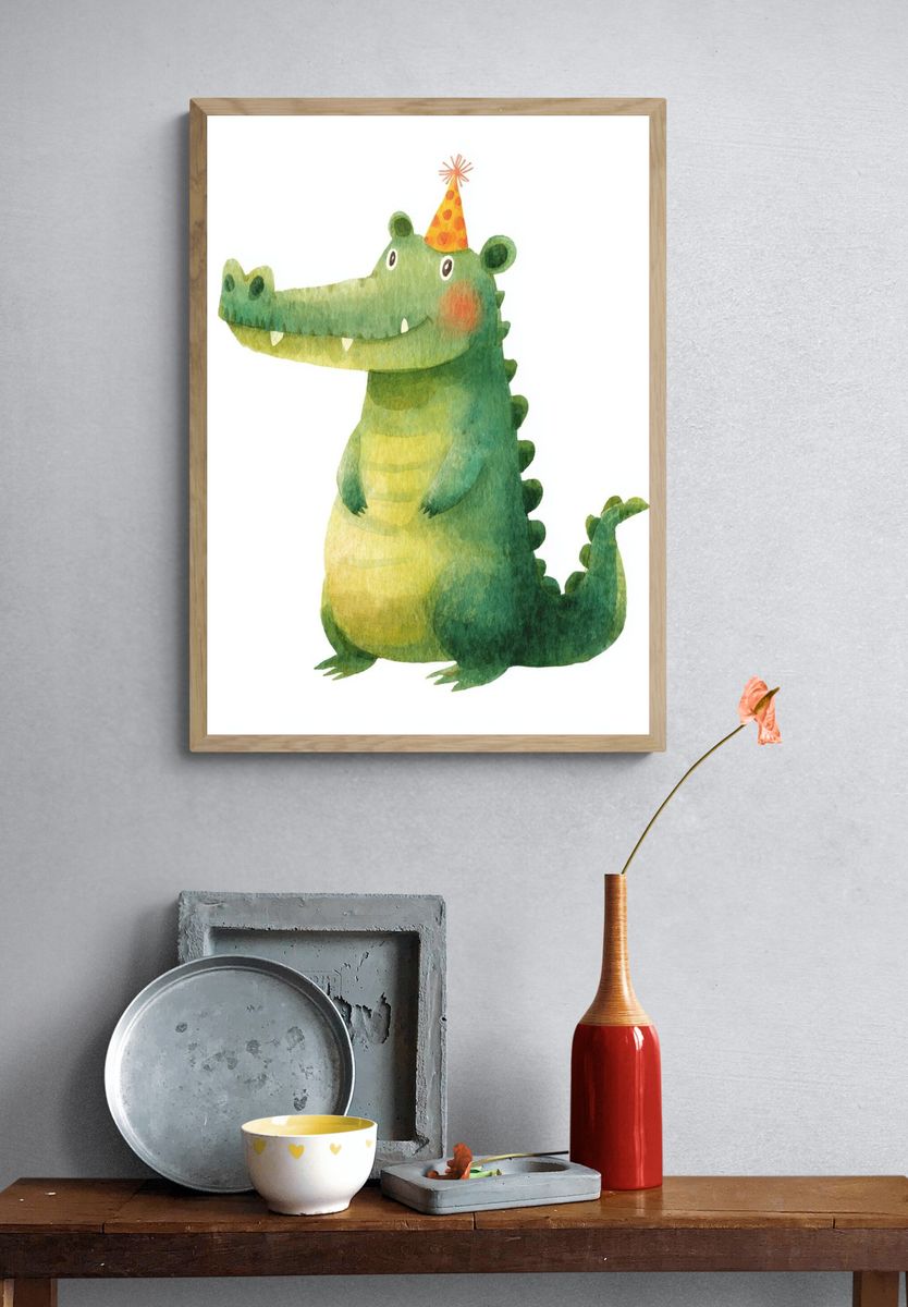 Happy Crocodile — Watercolor Print. — room view 3