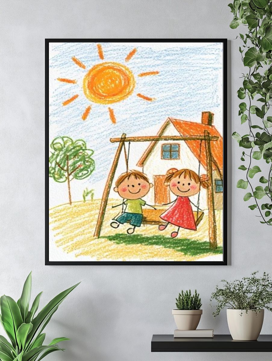 Children on Swing Illustration Poster. — room view 4