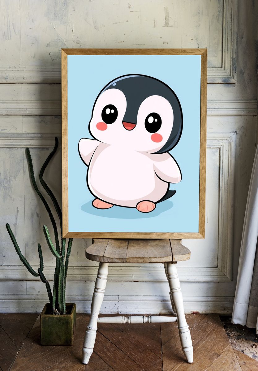 Cute Penguin Cartoon Poster. — room view 1