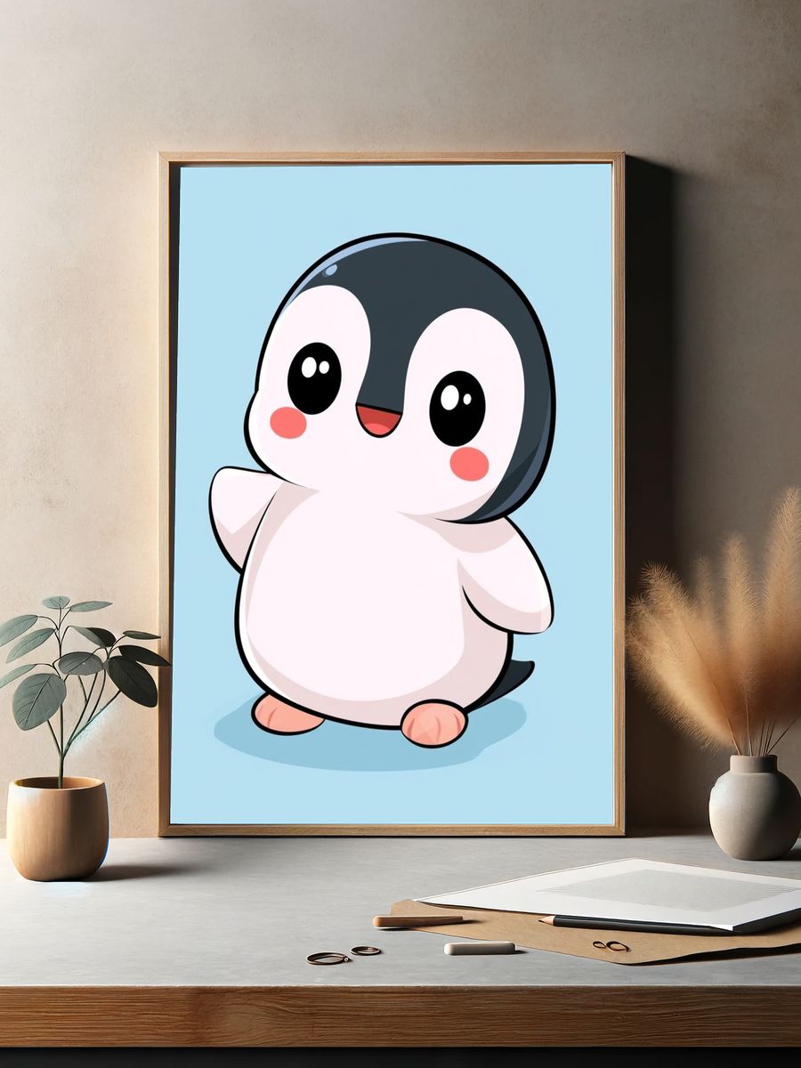 Cute Penguin Cartoon Poster. — room view 2