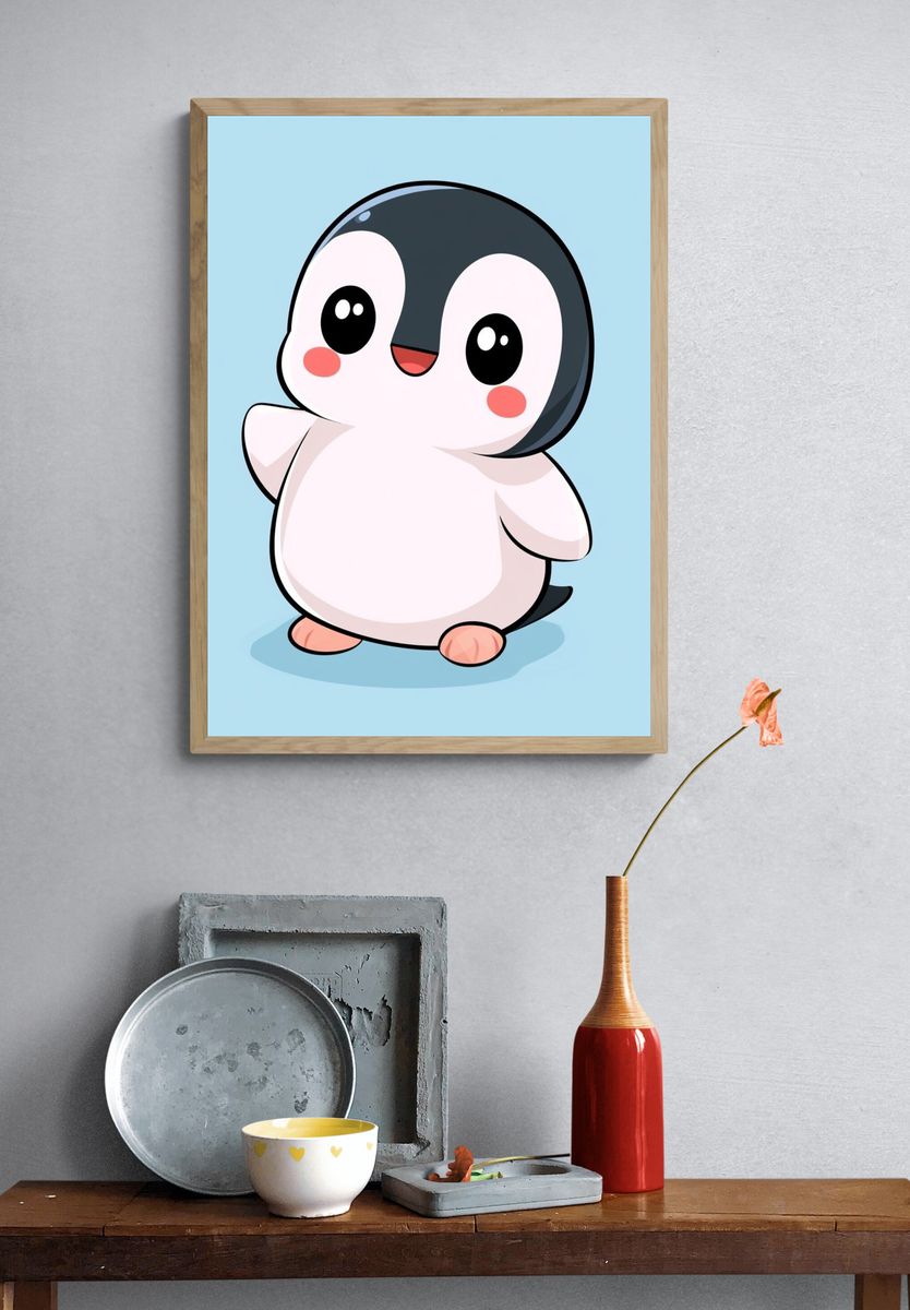 Cute Penguin Cartoon Poster. — room view 3
