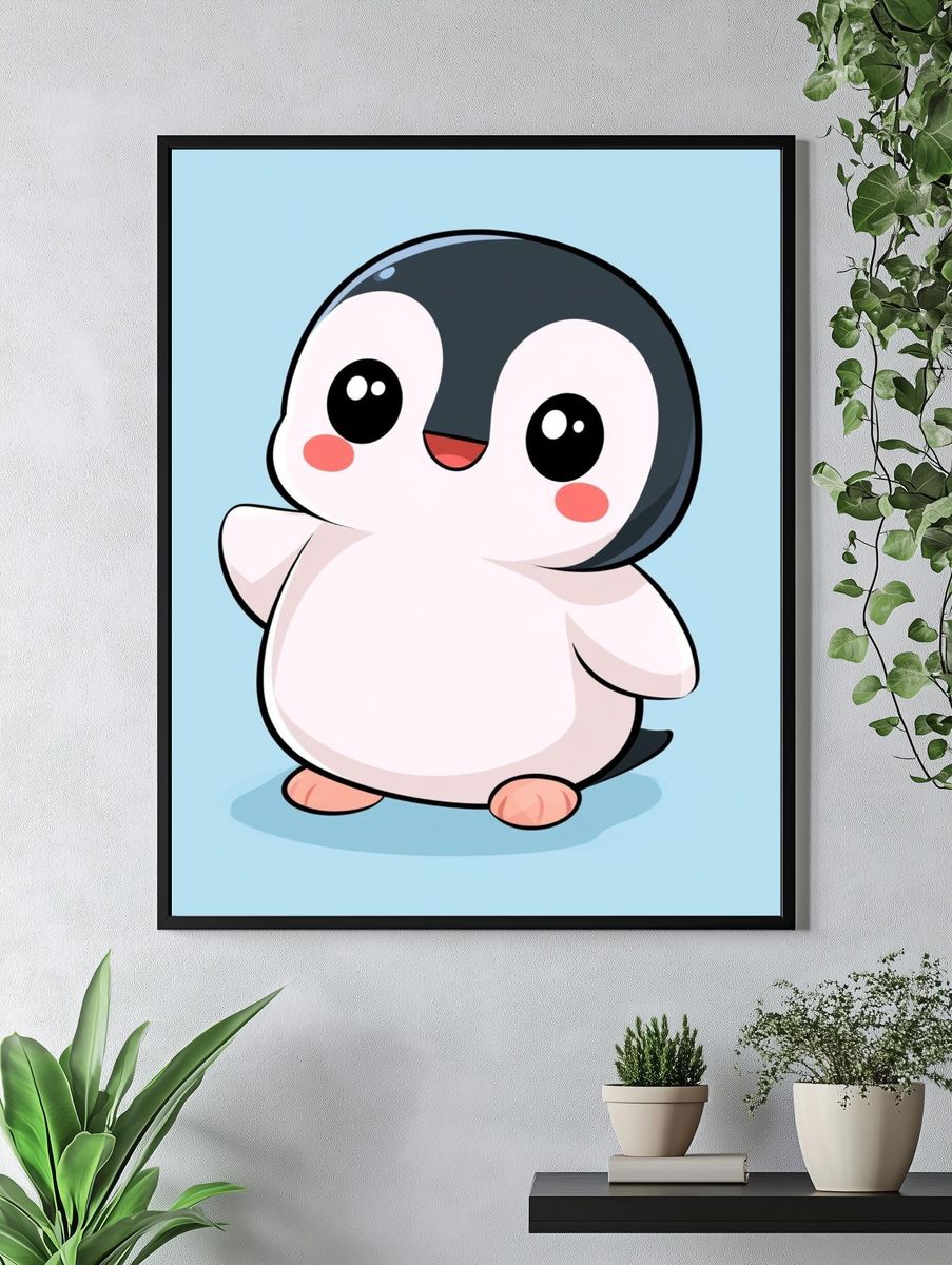 Cute Penguin Cartoon Poster. — room view 4
