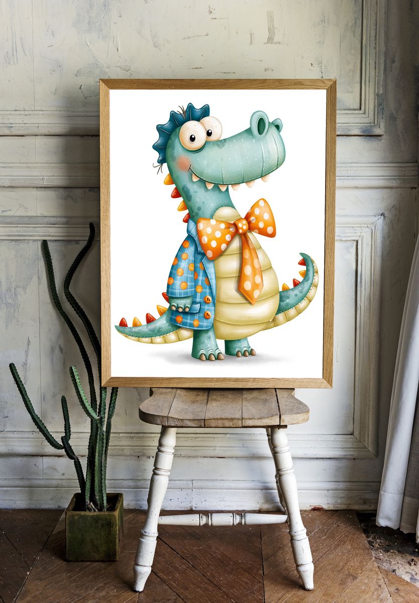 Dapper Dinosaur Illustration Poster. room preview