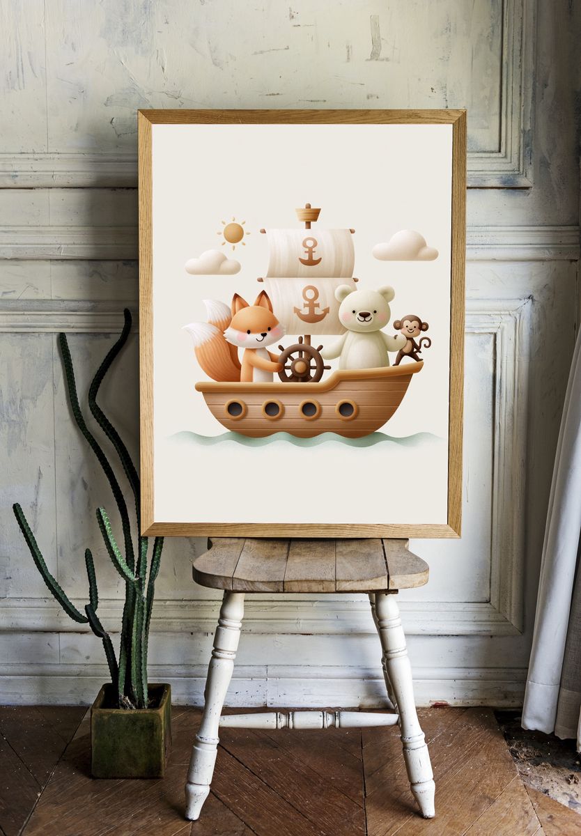 Cute Pirate Ship Nursery Print. — room view 1