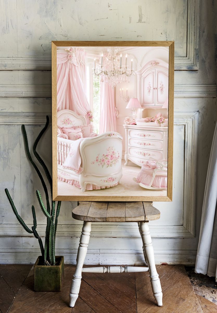 Pink Princess Nursery Interior Print. room preview