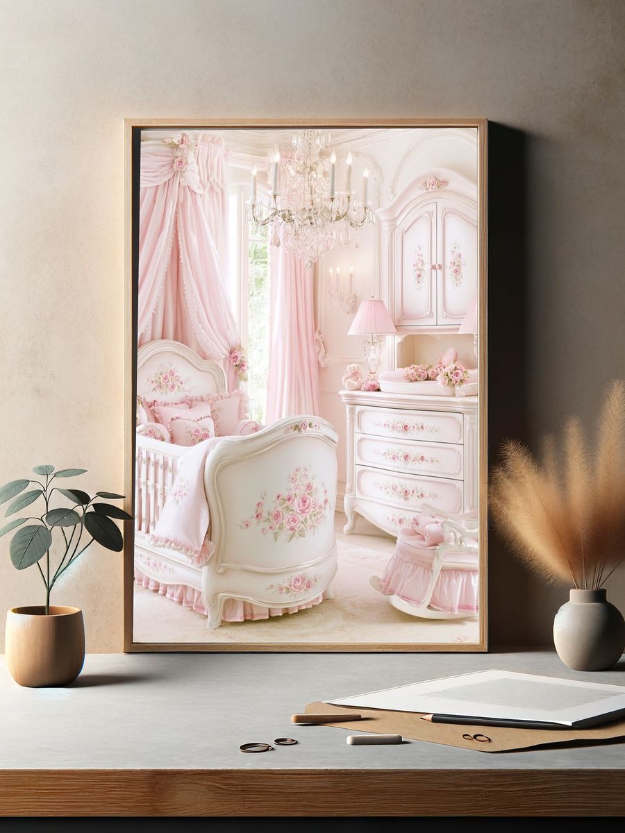 Pink Princess Nursery Interior Print. — room view 2