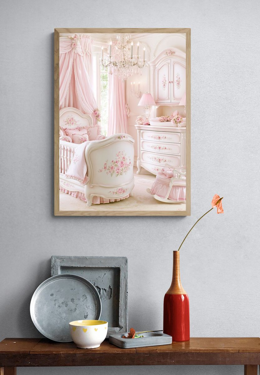 Pink Princess Nursery Interior Print. — room view 3