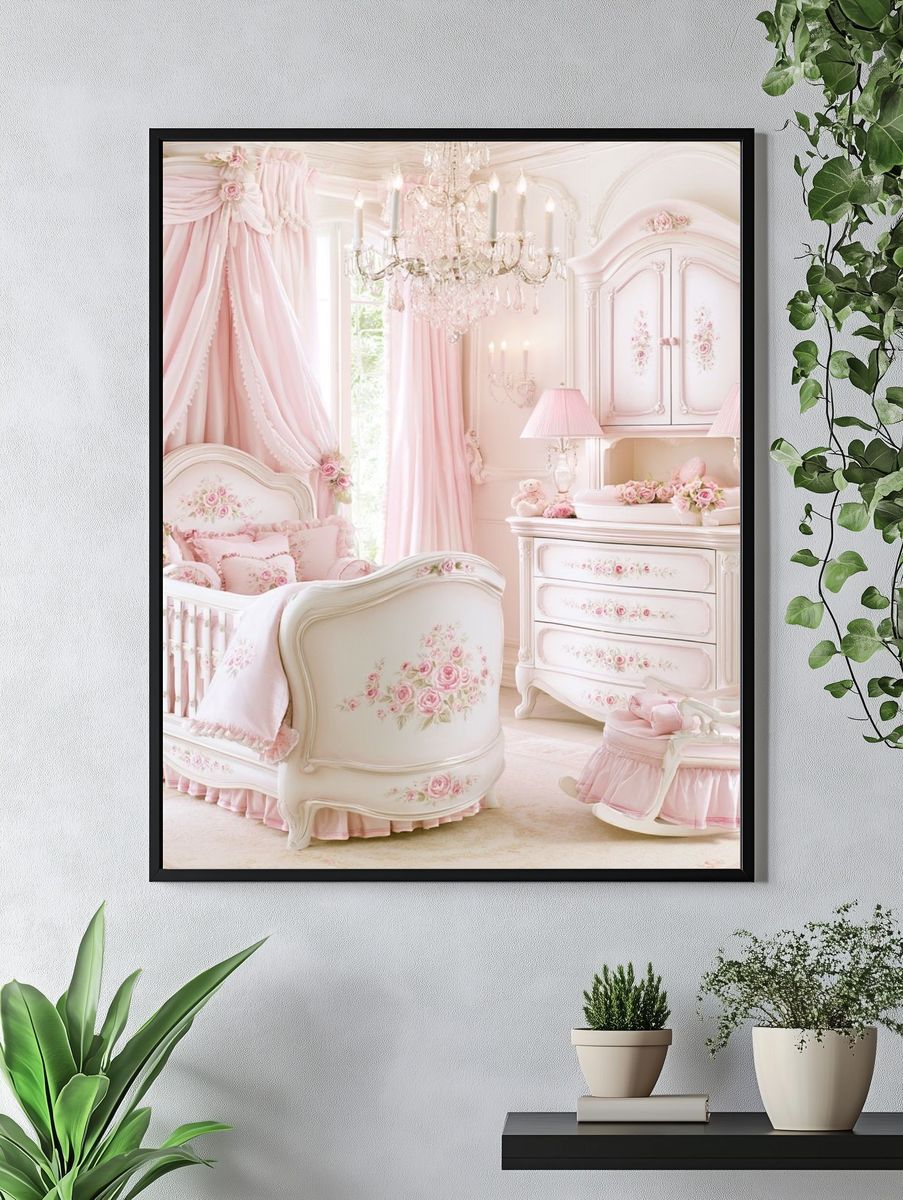 Pink Princess Nursery Interior Print. — room view 4