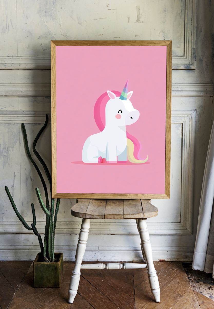 Cute Unicorn Kids Room Poster. — room view 1
