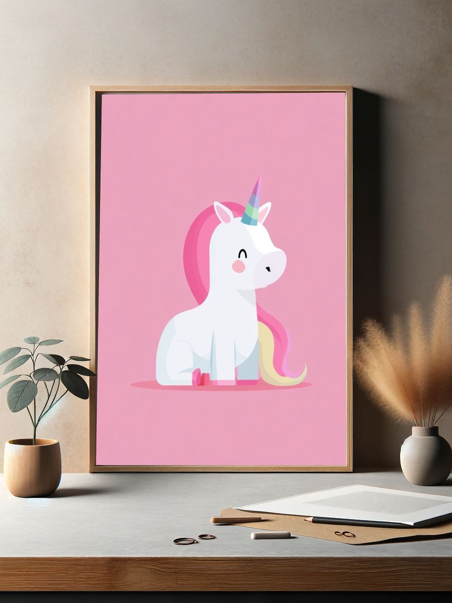 Cute Unicorn Kids Room Poster. — room view 2