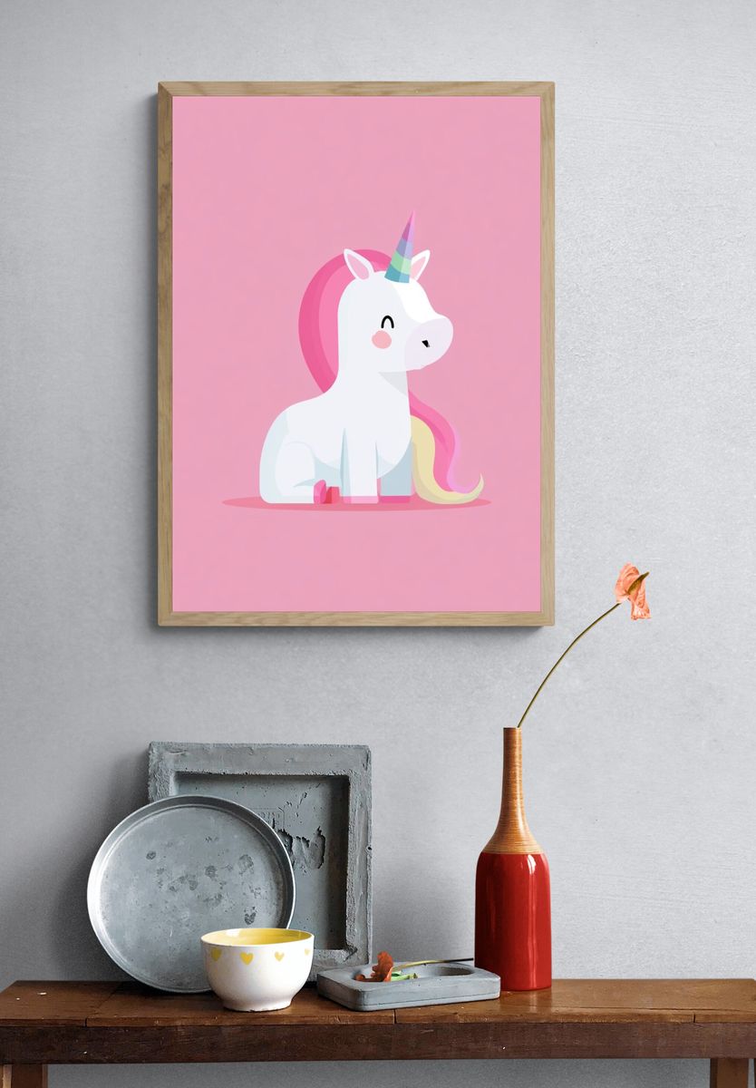 Cute Unicorn Kids Room Poster. — room view 3