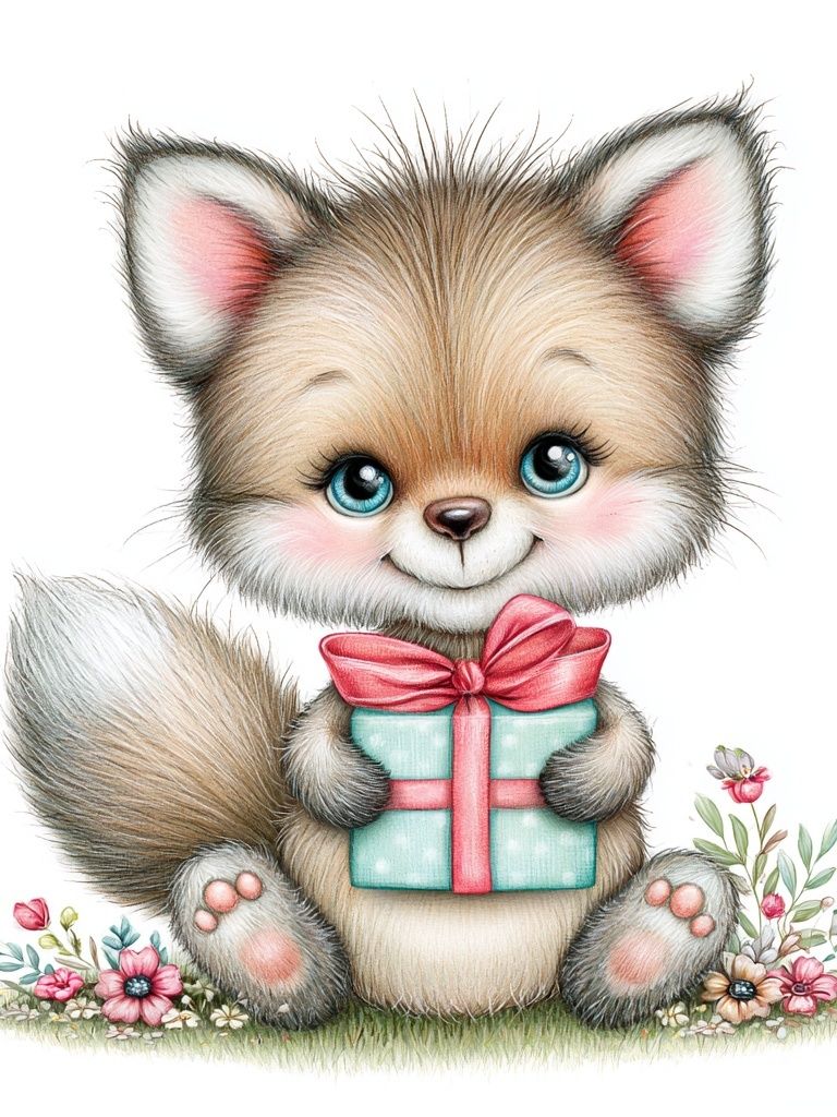 Cute Fox with Gift Illustration Poster. poster — kids art