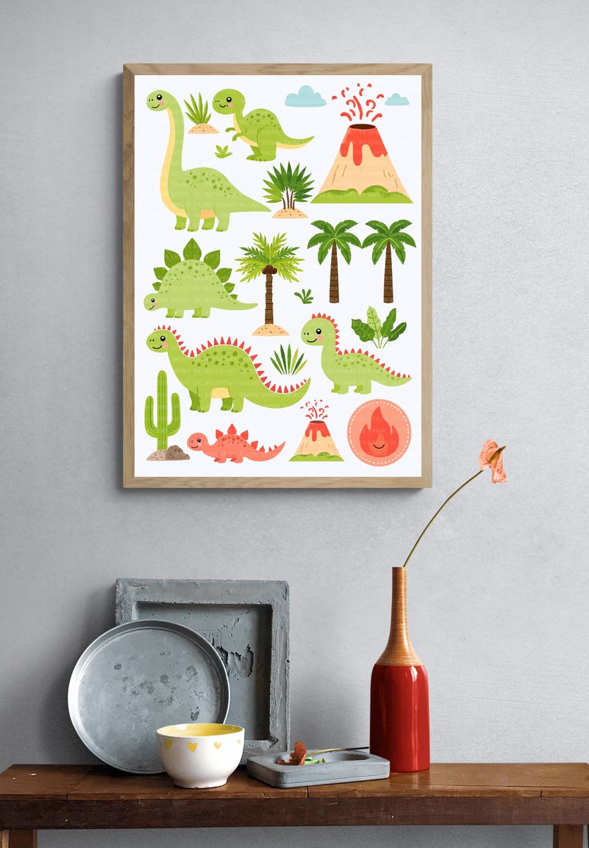 Cute Dinosaur Nursery Illustration Poster. — room view 3