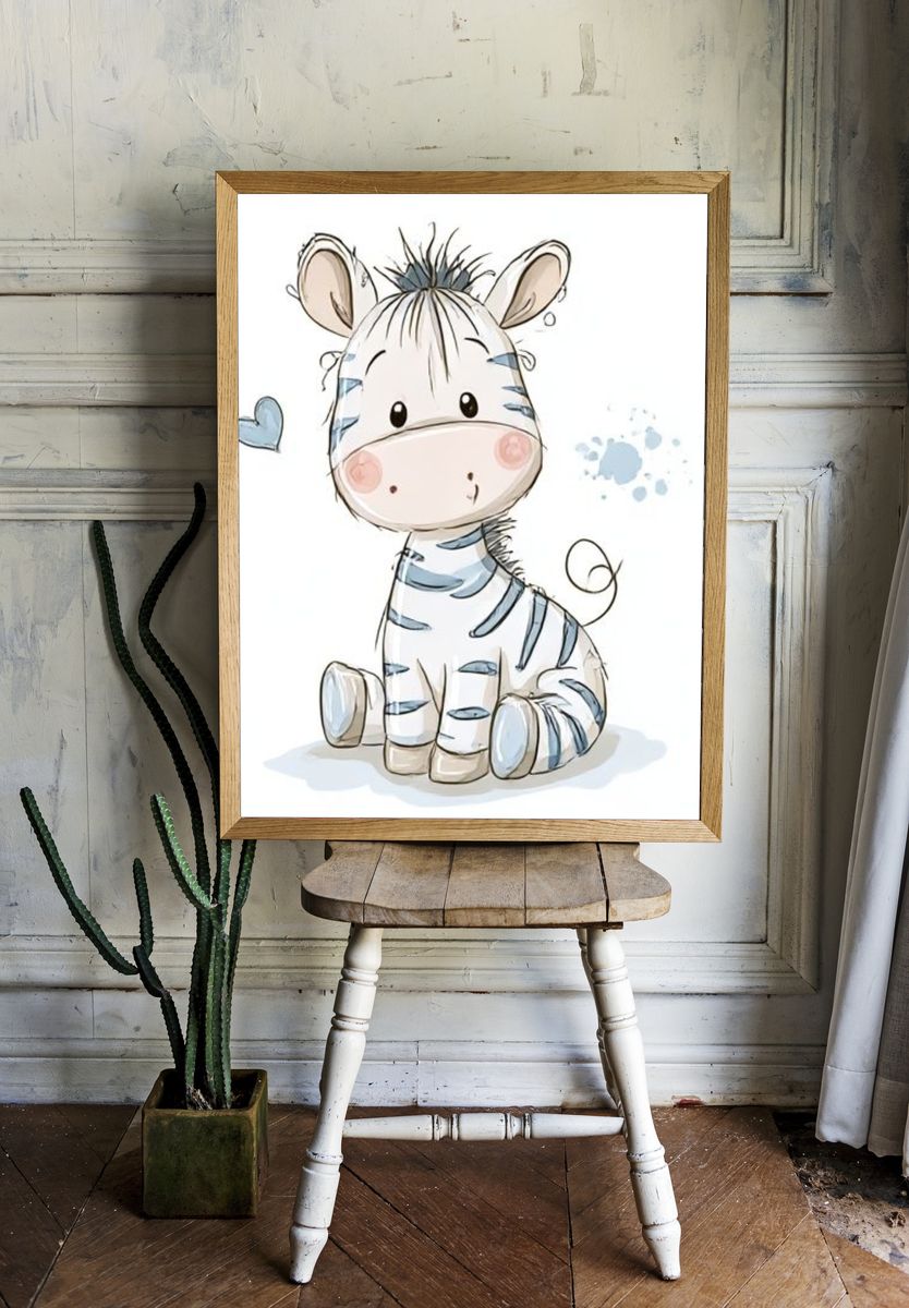 Cute Zebra Nursery Illustration Poster. — room view 1