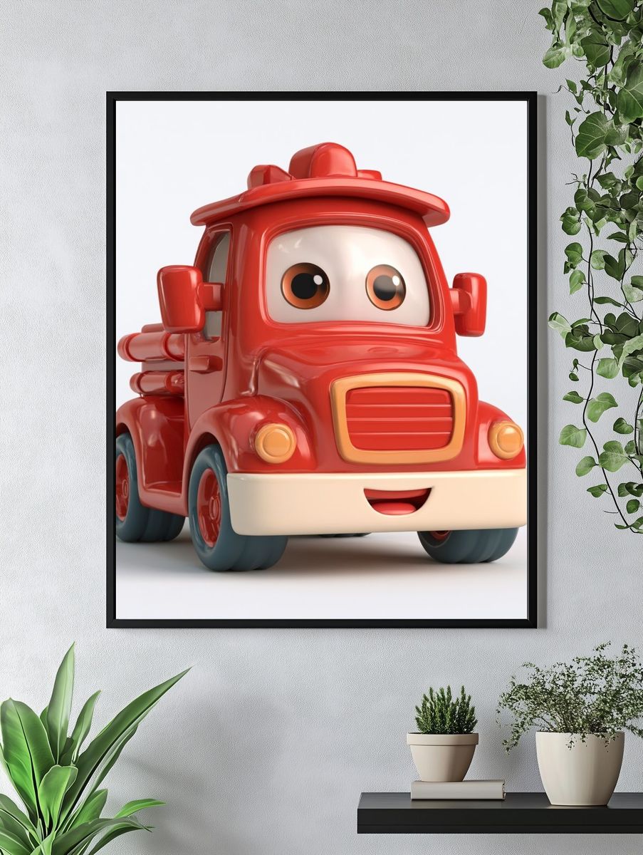 Smiling Red Fire Truck Illustration Poster. — room view 4