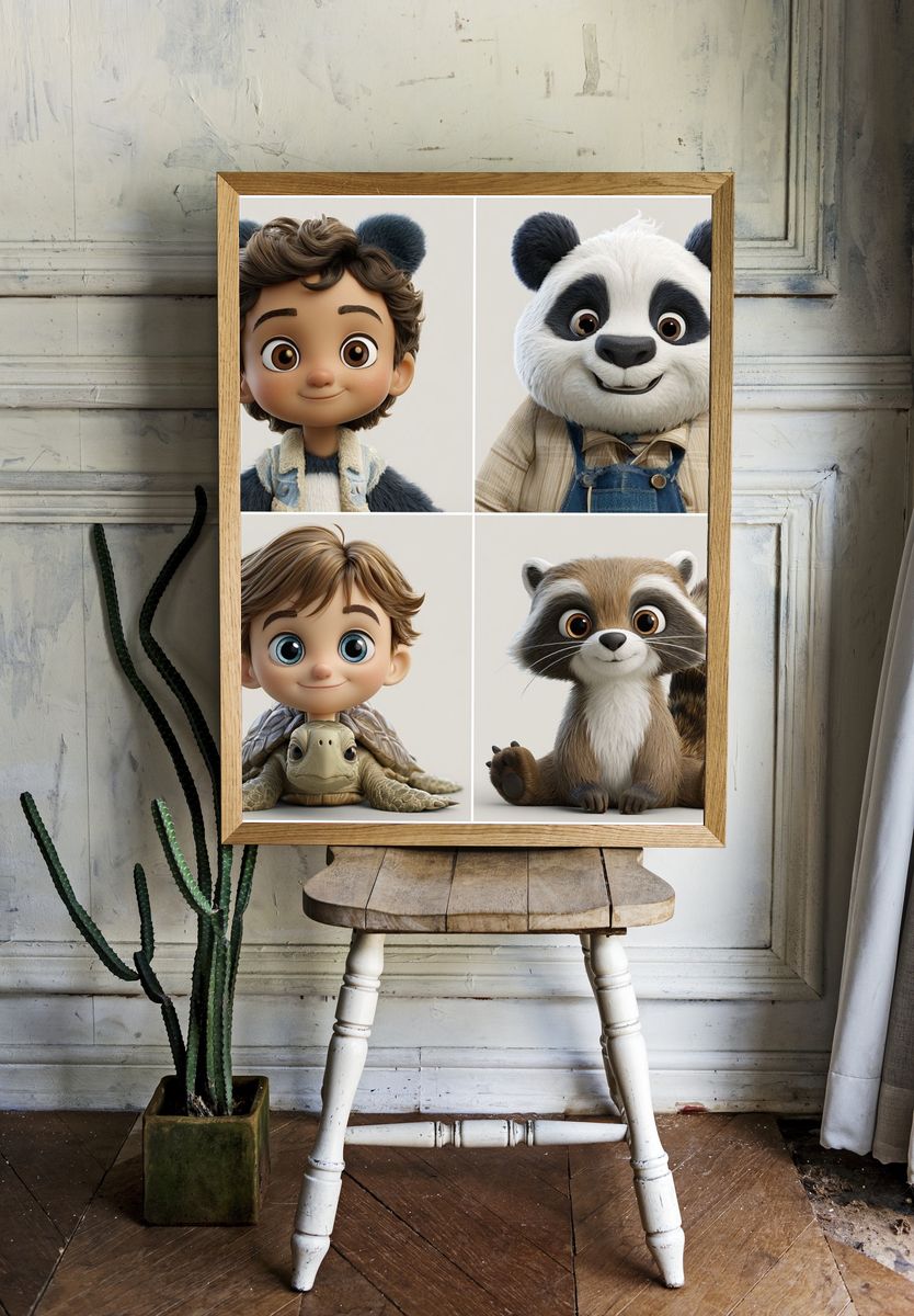 Cute Animal Friends Illustration Poster. — room view 1
