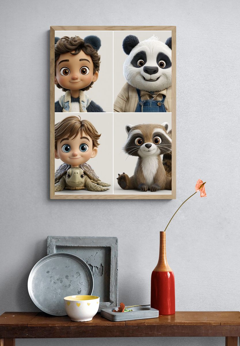 Cute Animal Friends Illustration Poster. — room view 3