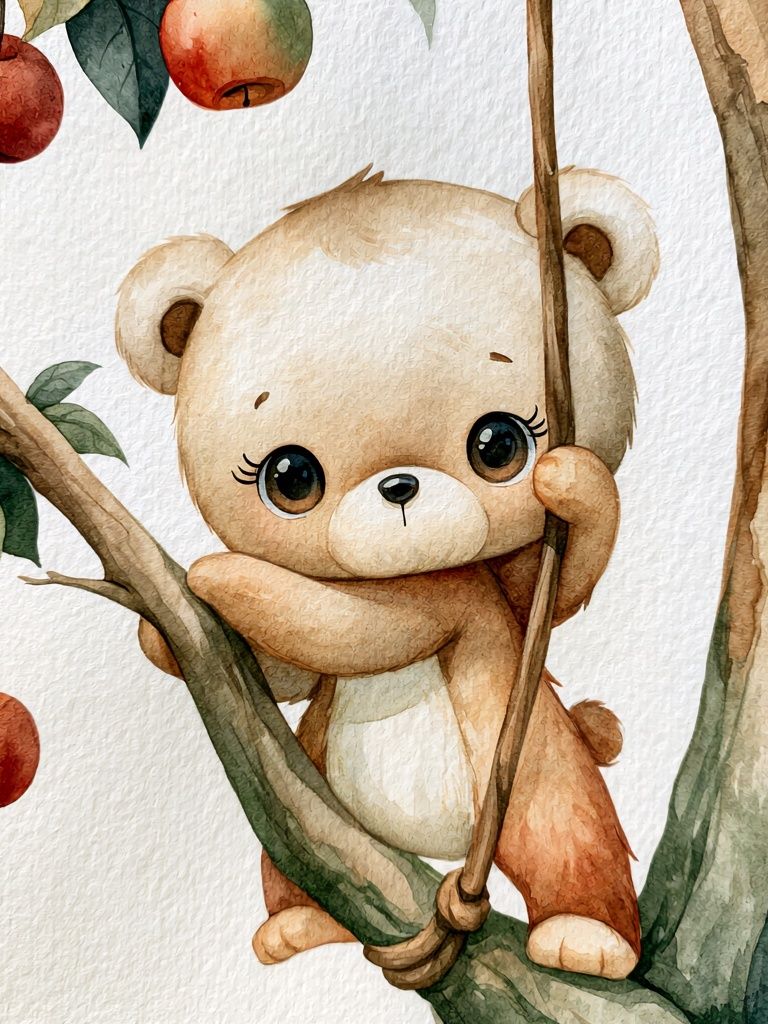 Cute Bear in Apple Tree Poster. poster — kids art