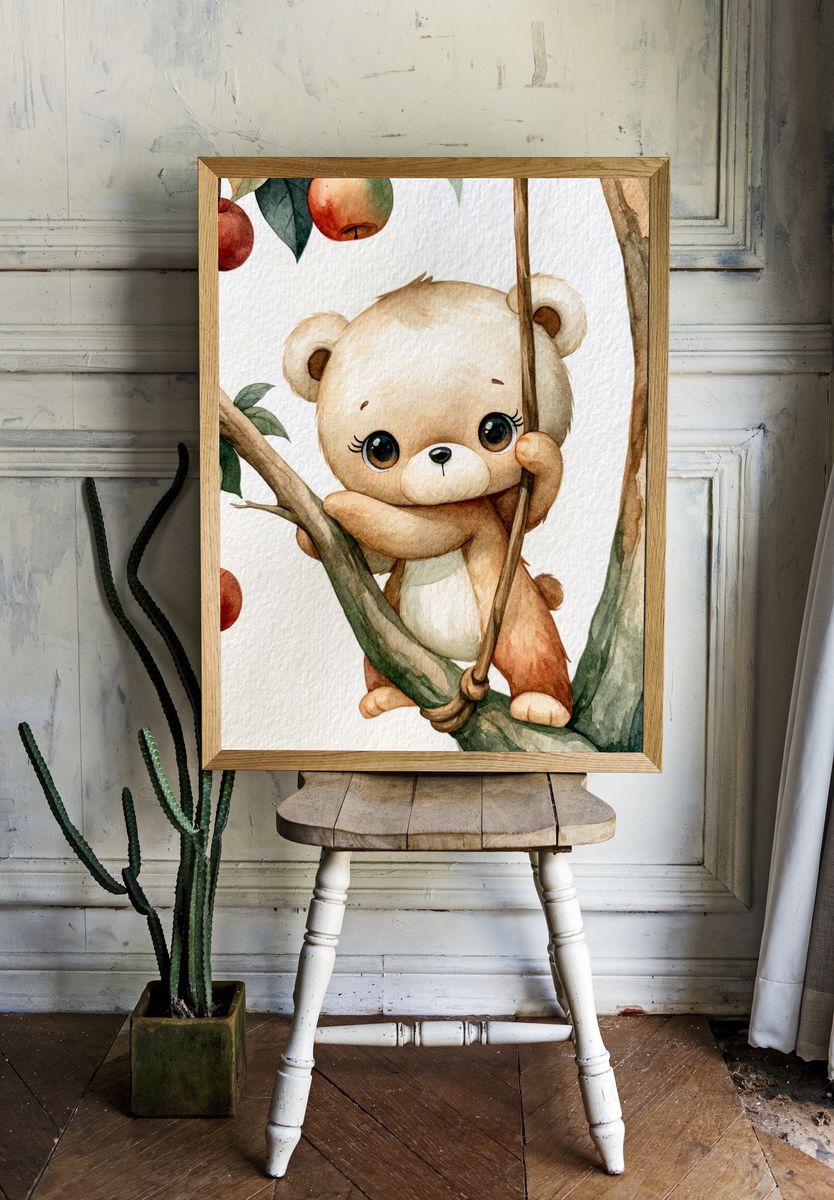 Cute Bear in Apple Tree Poster. room preview