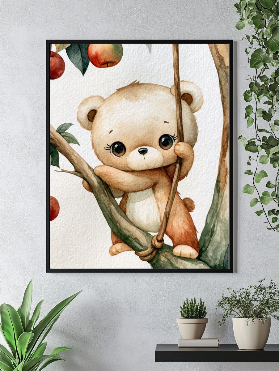Cute Bear in Apple Tree Poster. — room view 4