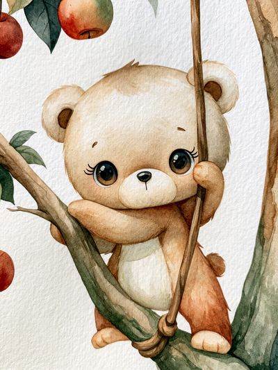 Cute Bear in Apple Tree Poster.