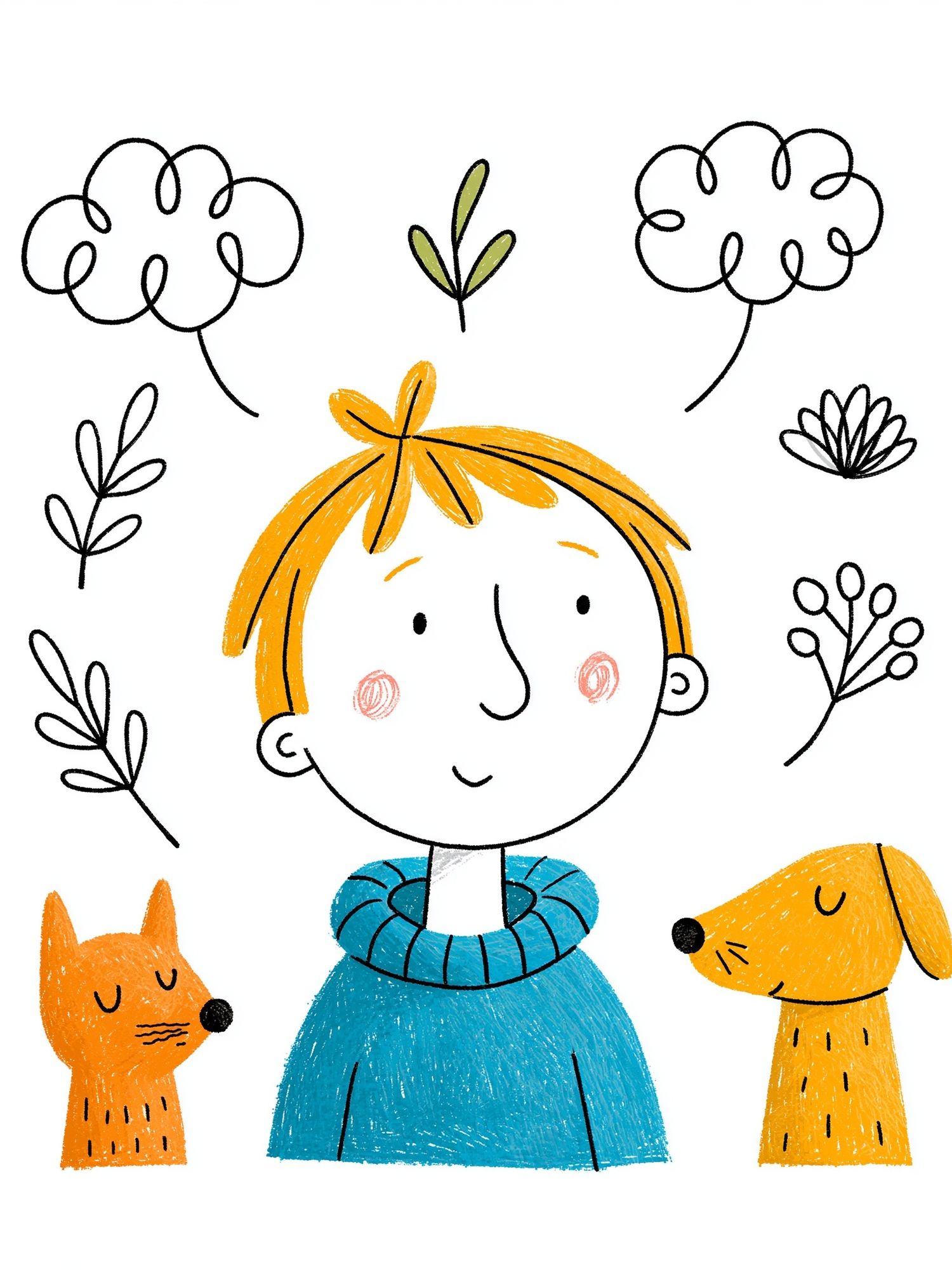 Child with Dogs Illustration Poster. poster — kids art
