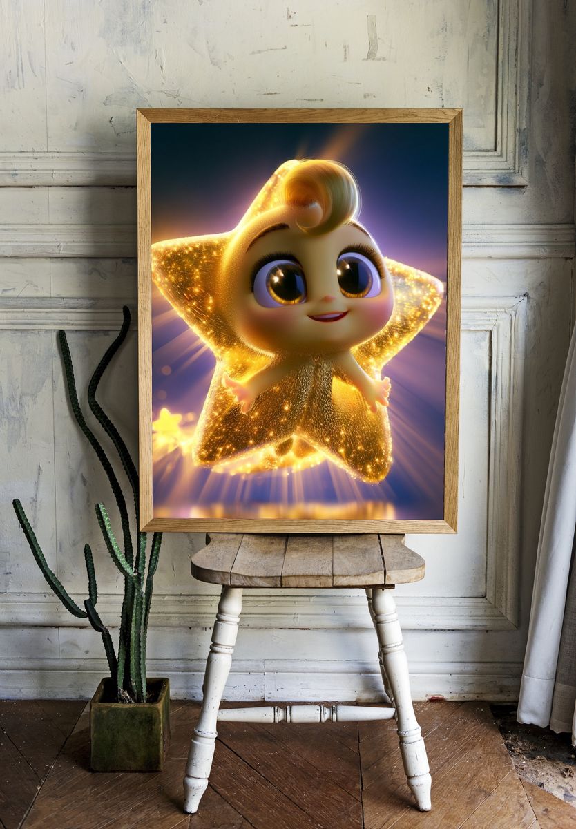 Glowing Star Baby Cartoon Print. room preview