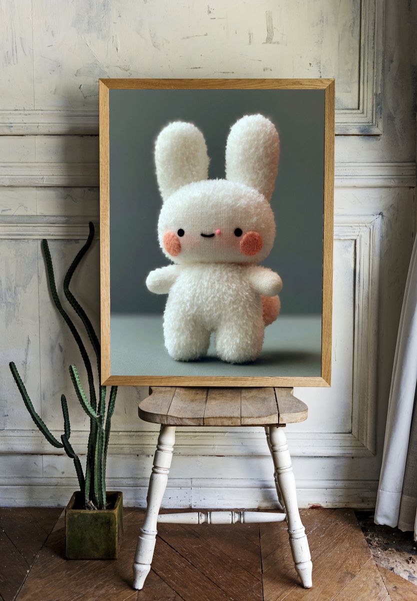 Cute Bunny Plush Portrait Print. room preview