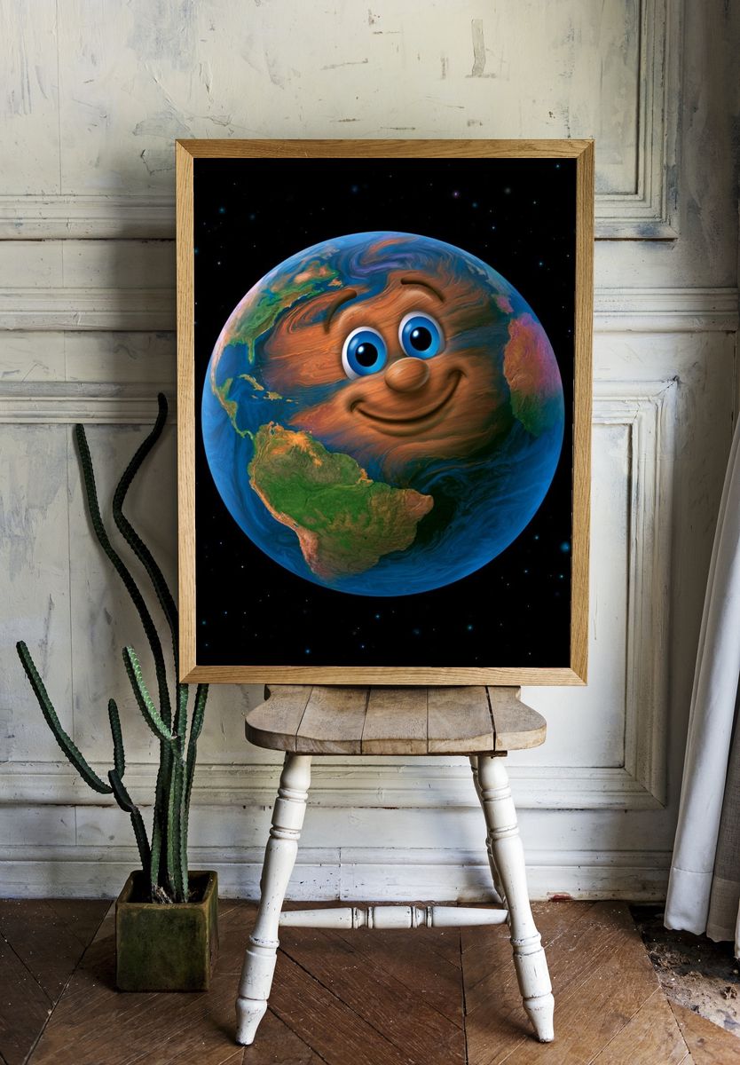 Smiling Earth Cartoon Poster. room preview