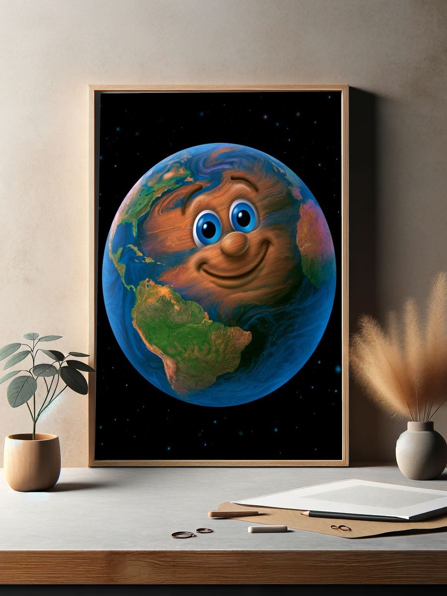 Smiling Earth Cartoon Poster. — room view 2