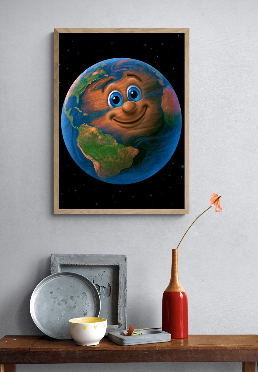 Smiling Earth Cartoon Poster. — room view 3