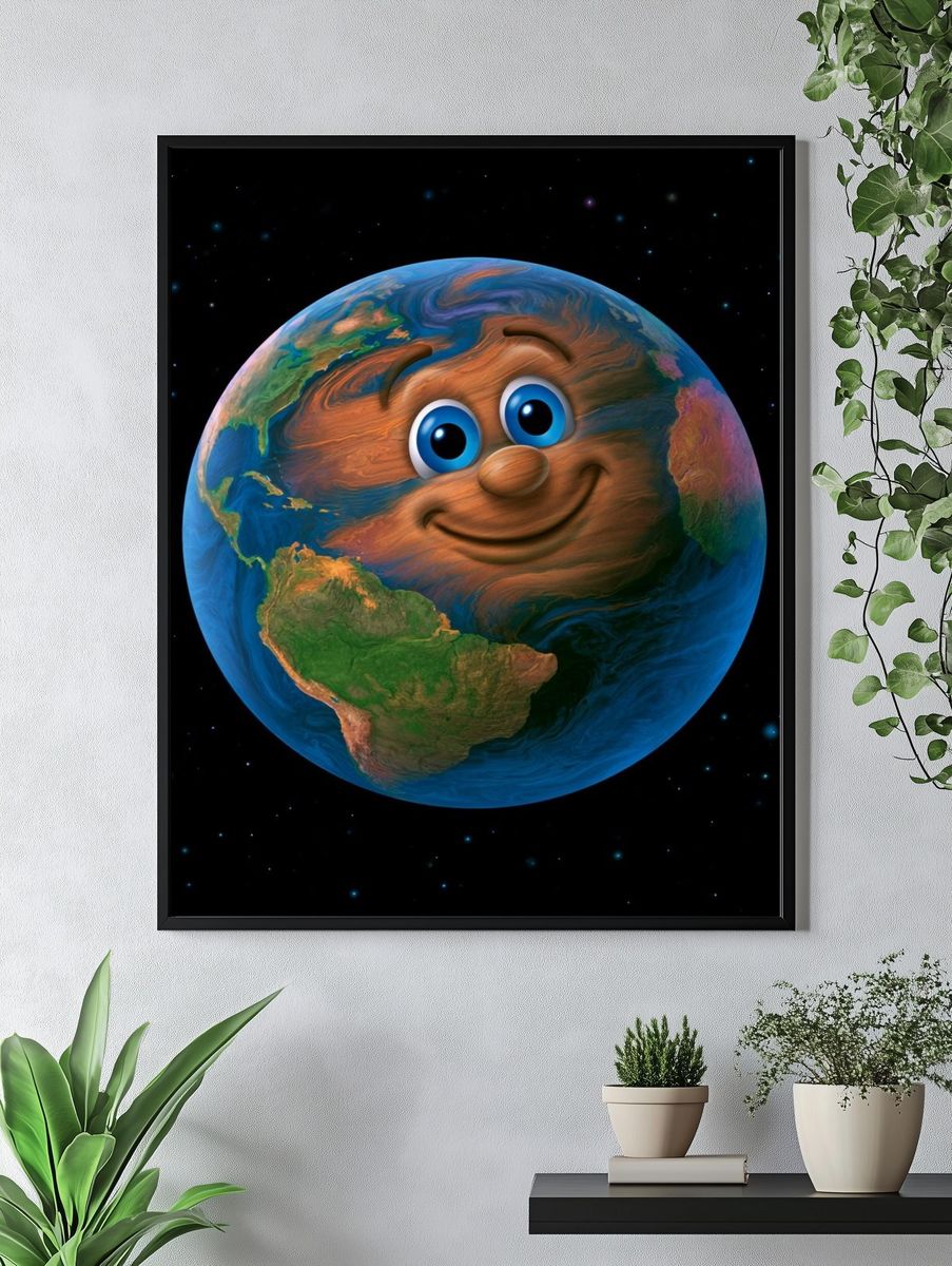Smiling Earth Cartoon Poster. — room view 4