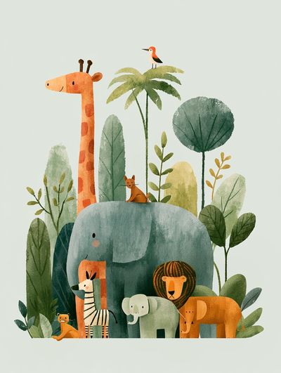 Safari Friends Nursery Poster.