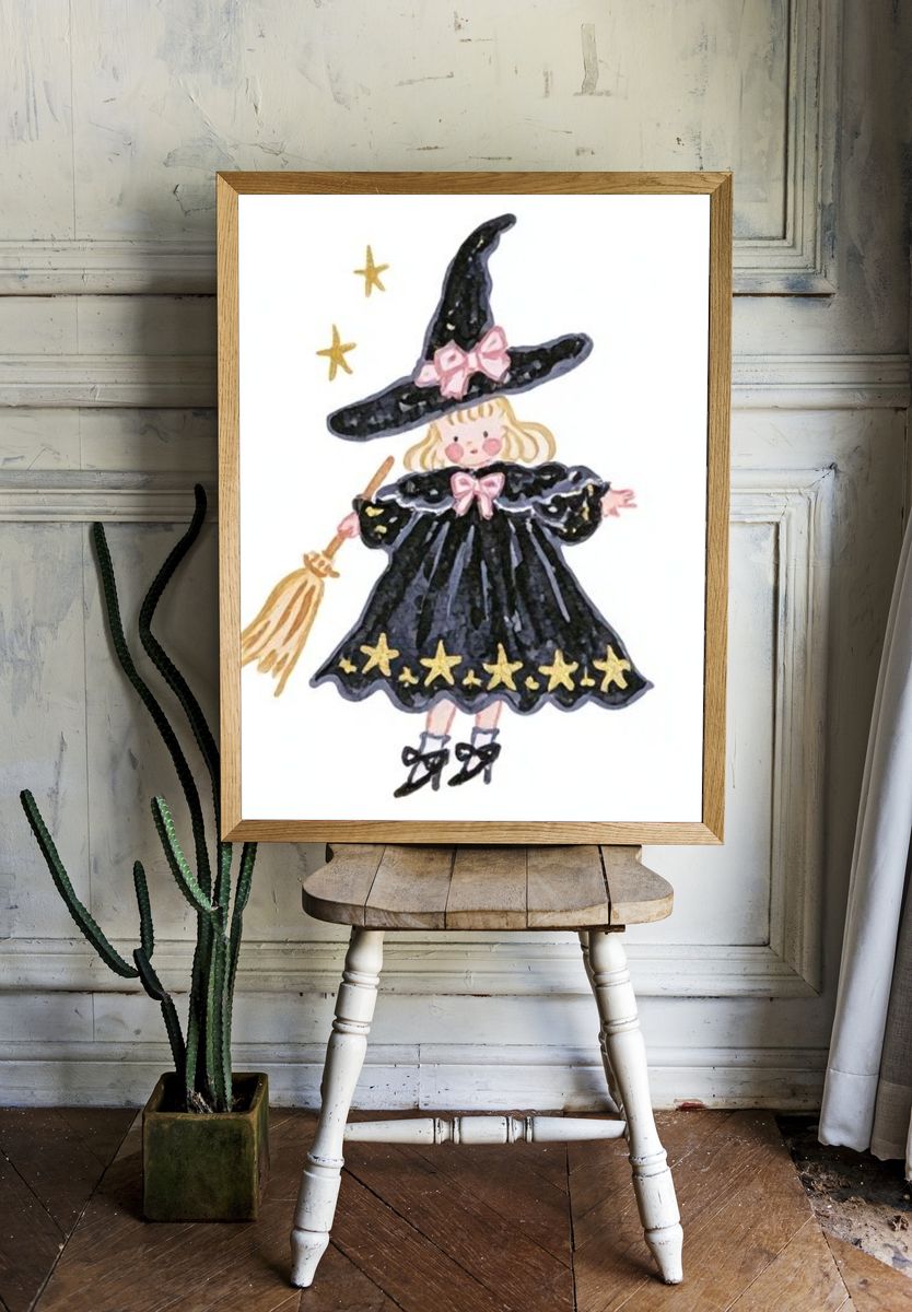 Little Witch Watercolor Poster. room preview