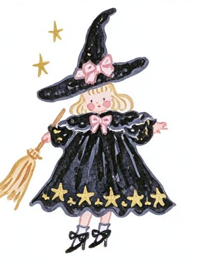 Little Witch Watercolor Poster. poster