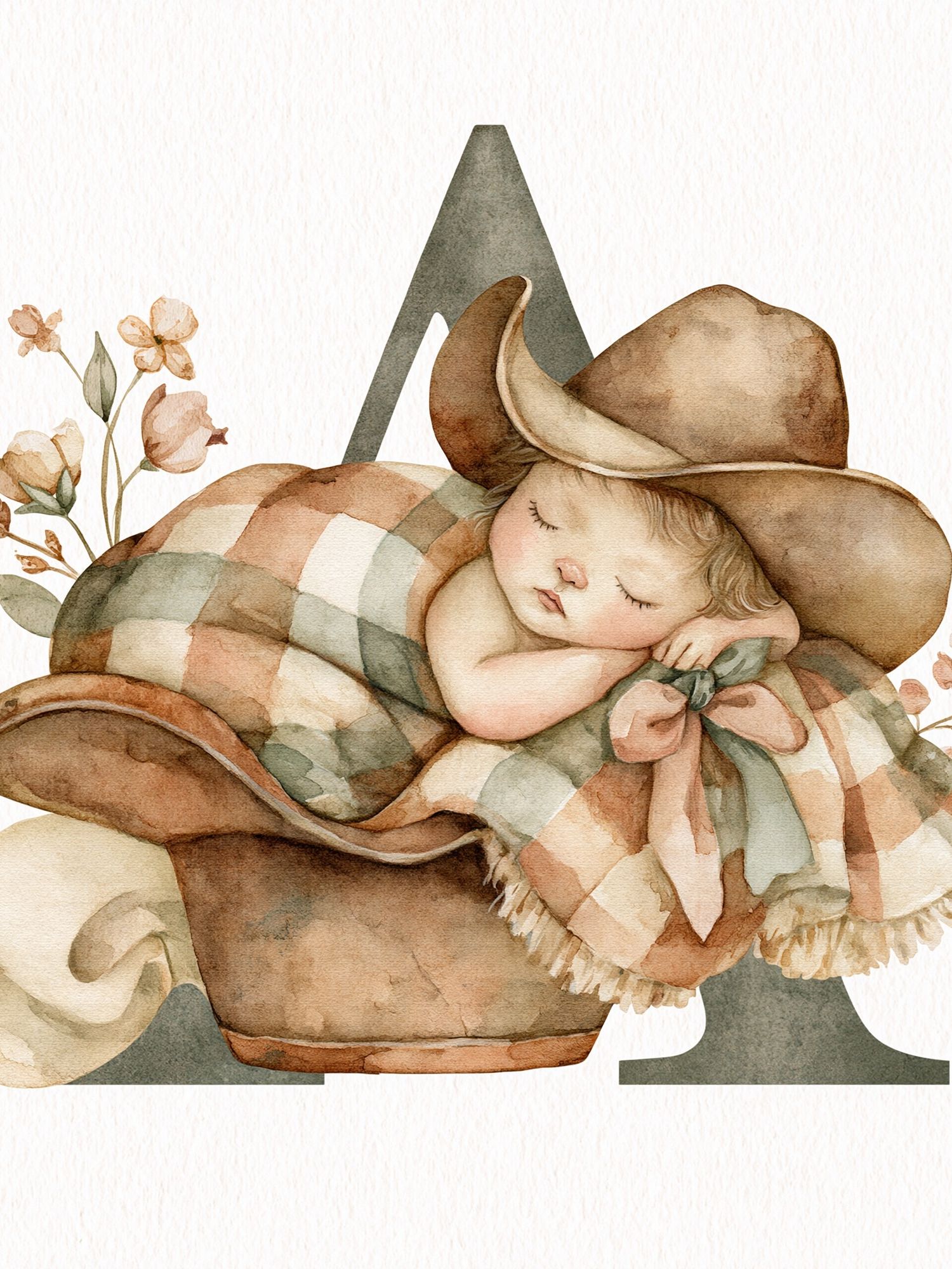 Sleeping Cowboy Baby Illustration Print. poster detail