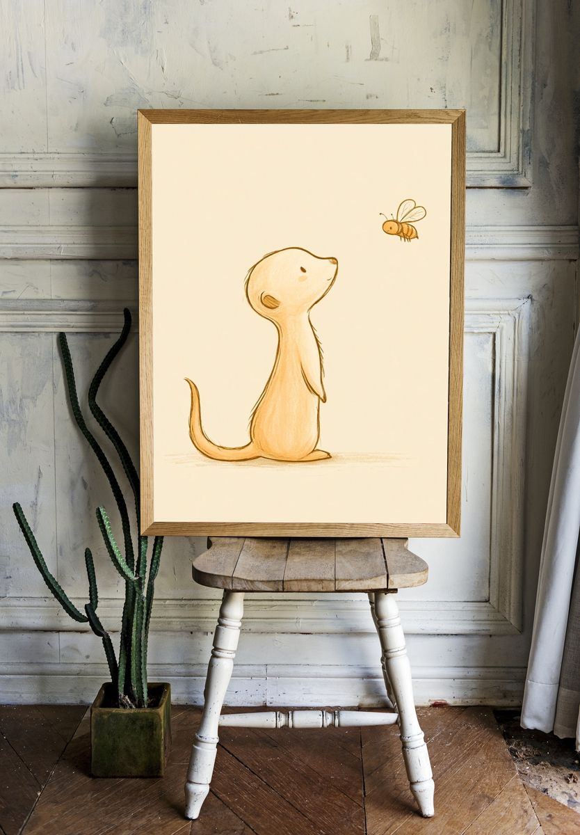 Meerkat and Bee Illustration Poster. — room view 1