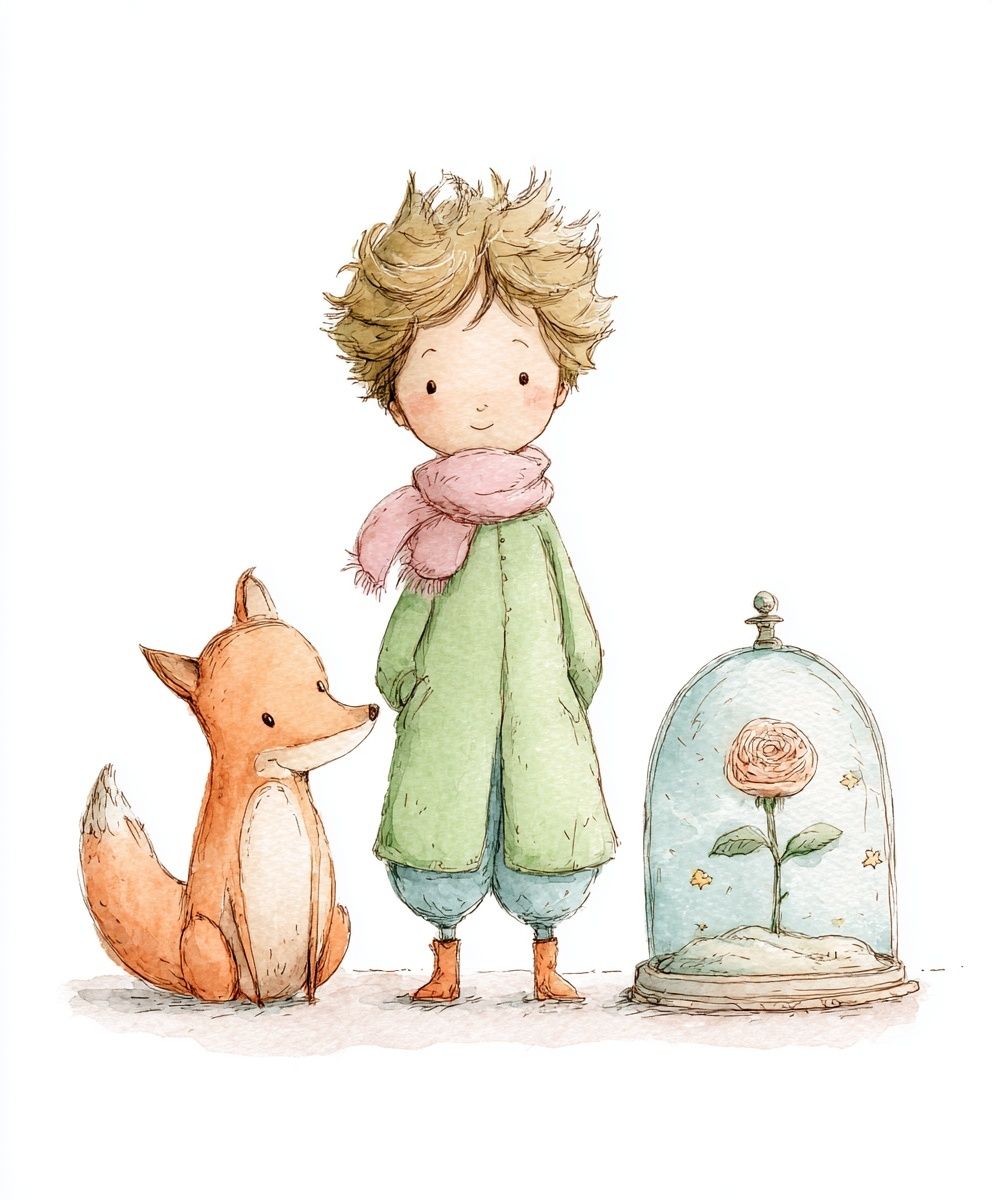 Whimsical Boy and Fox — Illustration Print. poster — illustration art
