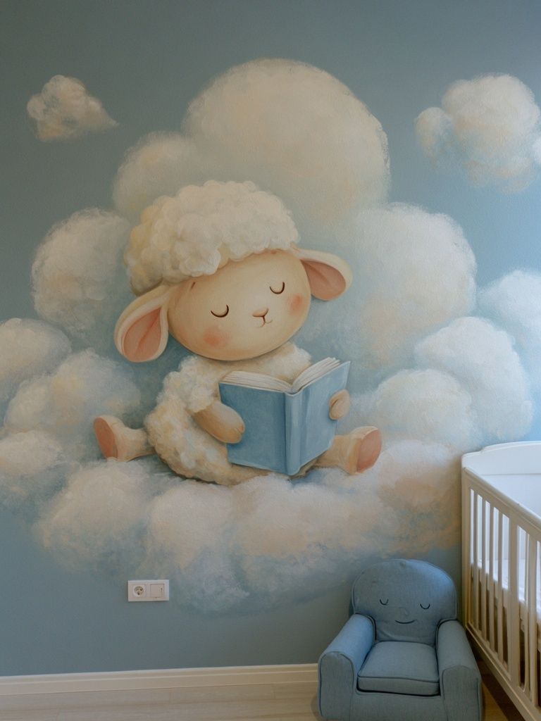 Sleeping Lamb Cloud Nursery Poster. poster detail